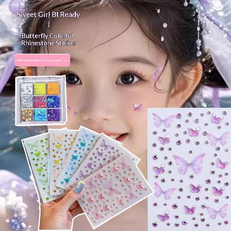 Body Jewelry Eyebrow - สติ๊กเกอร์เพ้นท์หน้าสำหรับเด็กผู้หญิง สติ๊กเกอร์กลิตเตอร์ สติ๊กเกอร์แต่งหน้าสำหรับการแสดง แต่งหน้าด้วยกลิตเตอร์ อายแชโดว์พาเลทแบบมันวาว