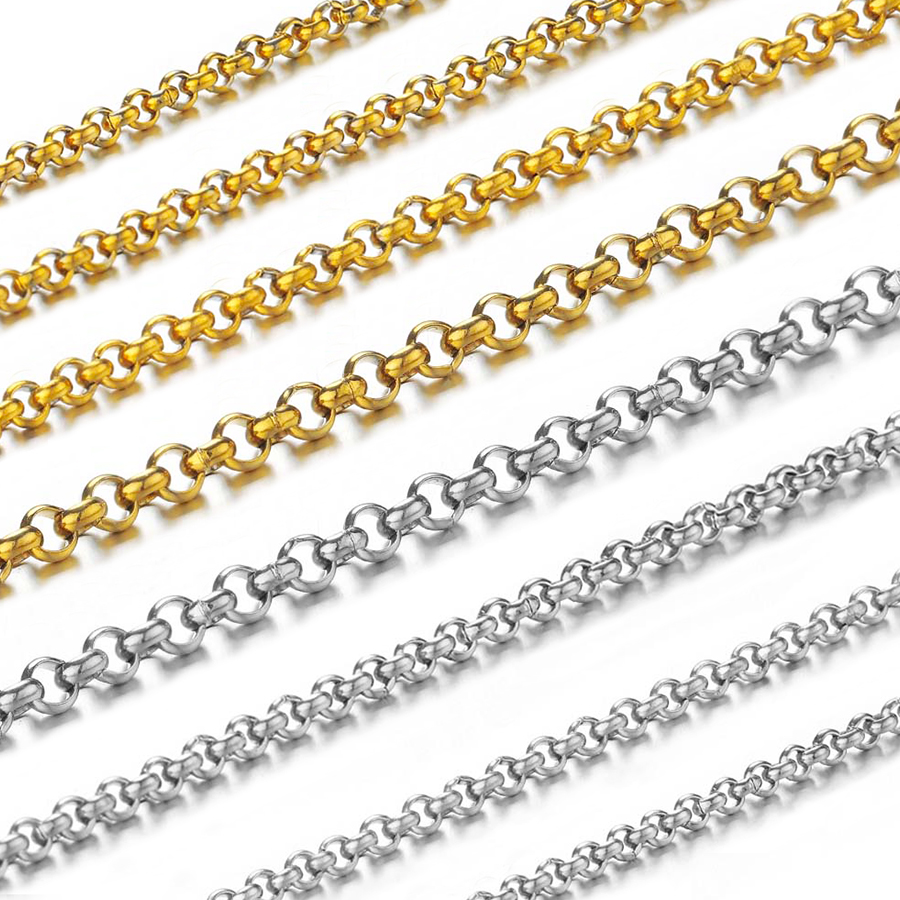 Body Jewelry Bulk - โซ่สแตนเลสรูปตัวโอขนาดเล็ก 1 เมตร 2-4 มม. สำหรับทำสร้อยคอ