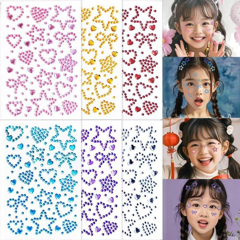 Body Jewelry Eyebrow - สติกเกอร์ติดหน้ารูปหัวใจและดาวหลากสี 1 แผ่น สำหรับเด็ก งานปาร์ตี้ งานเทศกาล