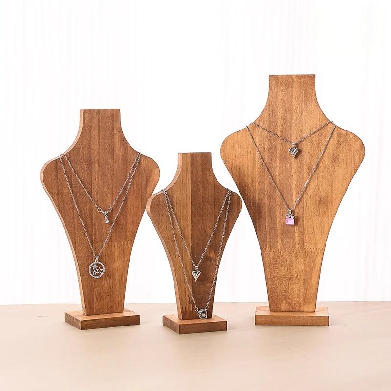 Body Jewelry Display - วอลนัทไม้ที่ถอดออกได้ Mannequin สร้อยคอชั้นวางจี้จอแสดงผลหน้าอก Unpainted เครื่องประดับแขวน