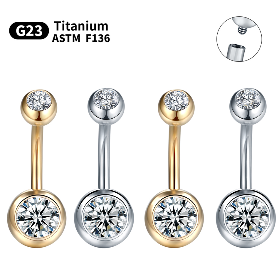 Belly Bar Titanium - 1PC G23 ไทเทเนียม 14G Gold สี