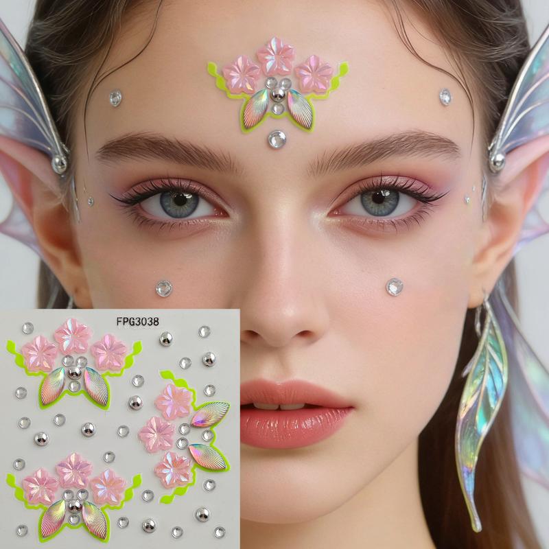 Body Jewelry Eyebrow - สติ๊กเกอร์ติดหน้าแบบมีประกายสีรุ้ง น้ำหนักเบา ติดแน่นด้วยกาวในตัว เหมาะสำหรับงานเทศกาลกลางแจ้ง ทริปแคมป์ปิ้ง และการแต่งหน้า