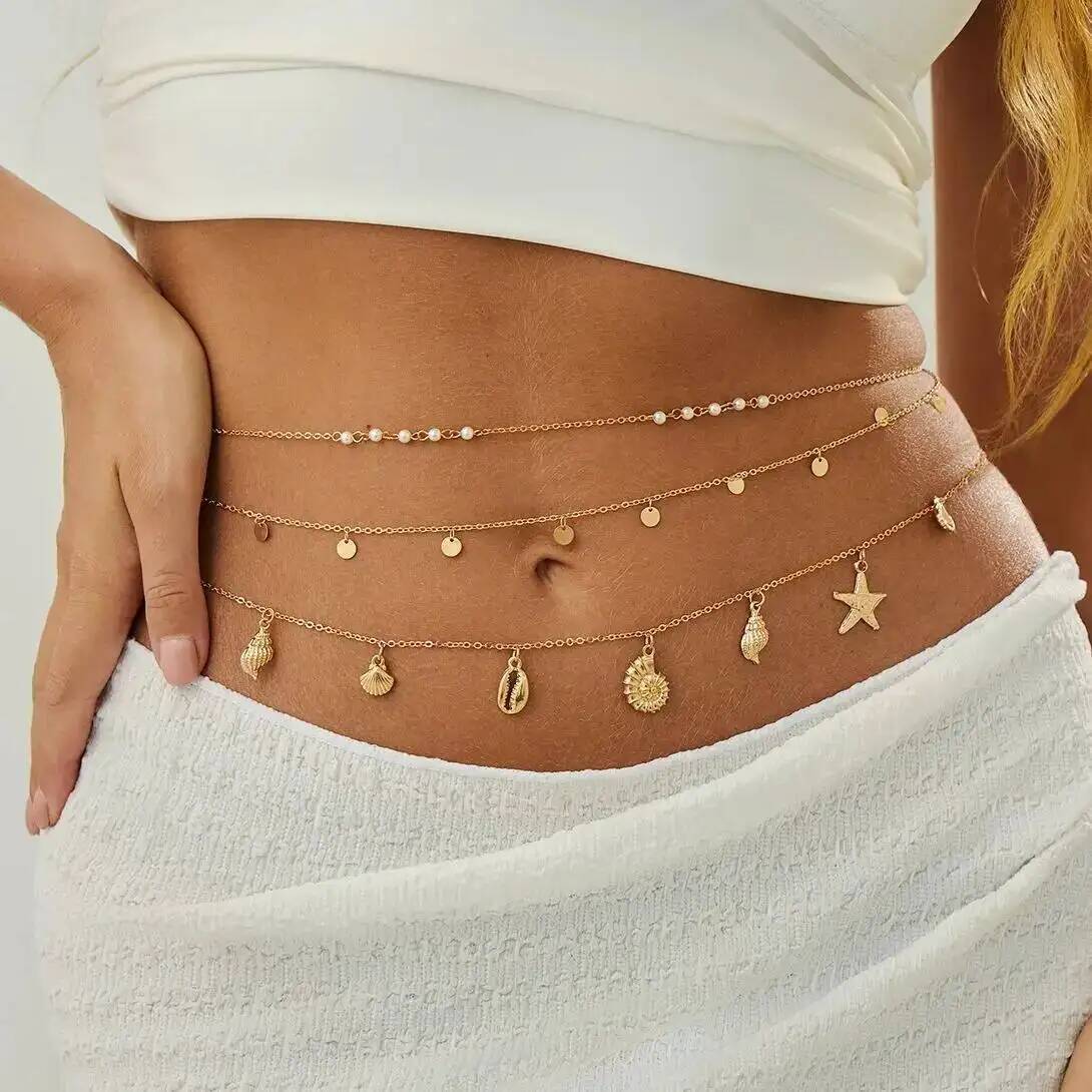Body Jewelry In Bulk - IngeSight.Z 3 ชิ้น/เซ็ตโบโฮปลาดาวเปลือกหอยจี้เอวโซ่ผู้หญิงฤดูร้อนชายหาดเซ็กซี่บิกินี่เข็มขัดเครื่องประดับร่างกายอุปกรณ์เสริม