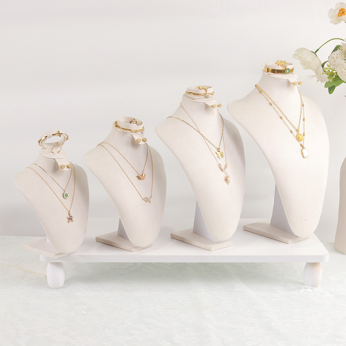 Body Jewelry Display - หุ่นโชว์เครื่องประดับกำมะหยี่เนื้อนุ่ม รูปทรงมนุษย์ (สำหรับสร้อยคอ/ต่างหู) กำมะหยี่นุ่มป้องกันรอยขีดข่วน แกนกระดาษน้ำหนักเบา