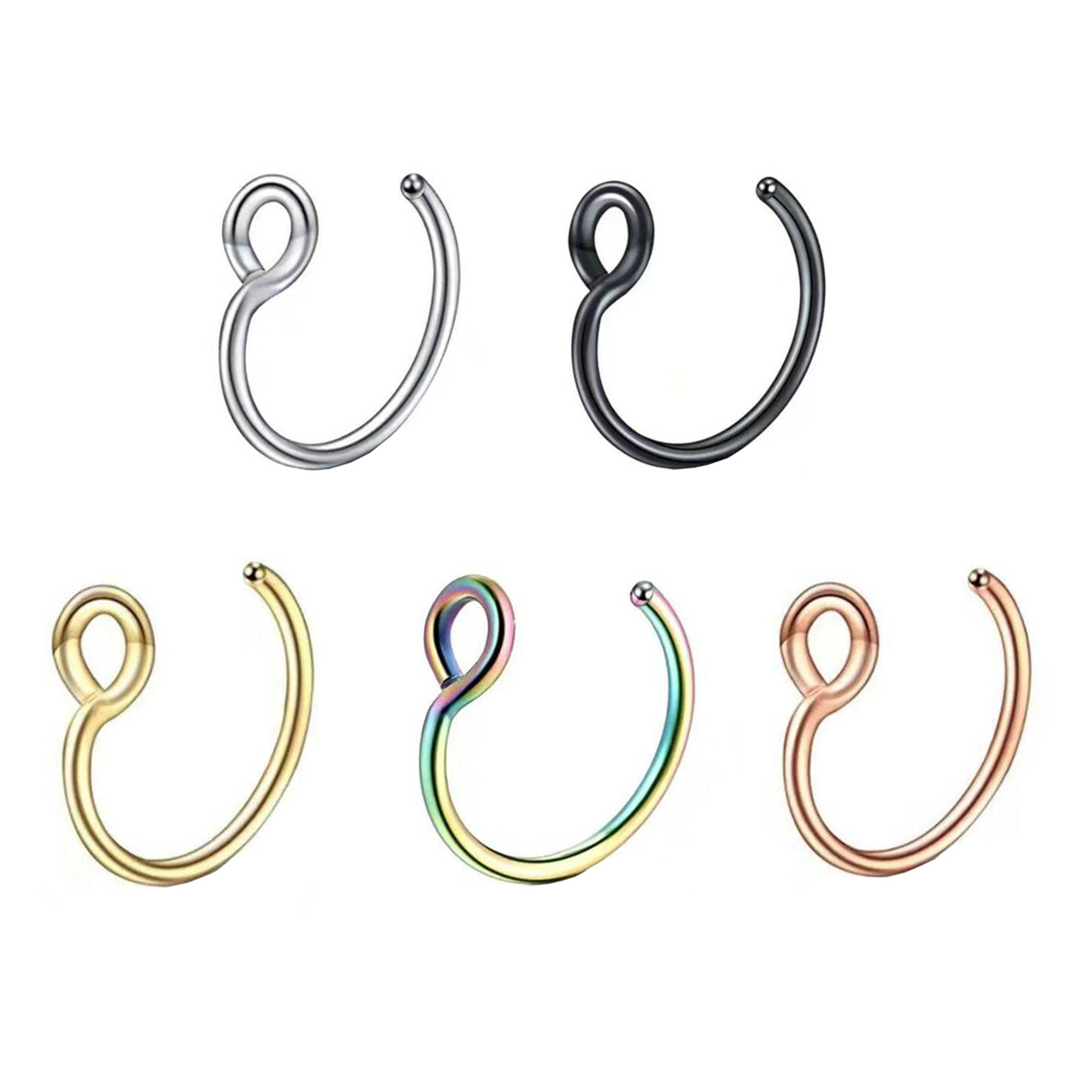 Yg Body Jewelry - แหวนจมูกปลอมสำหรับผู้หญิง 1 ชิ้น แฟชั่นพังก์ คลิปหนีบจมูกแบบไม่ต้องเจาะ สแตนเลส