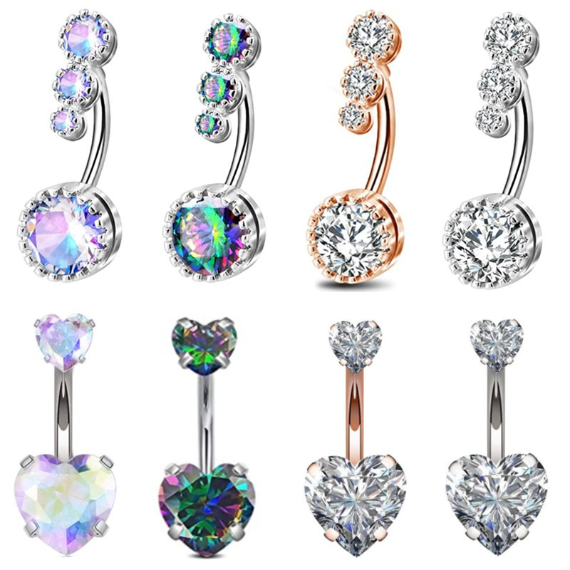 Belly Bar Titanium - 1PCS ผ่าตัดเหล็กคริสตัล Ab Belly ปุ่มแหวน Zircon