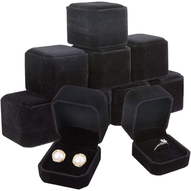 Body Jewelry Display - 10 Pack กํามะหยี่กล่องแหวนต่างหูกล่องกํามะหยี่สีดําเครื่องประดับจี้กล่อง 2x2x1.6 สําหรับวันวาเลนไทน์ Party