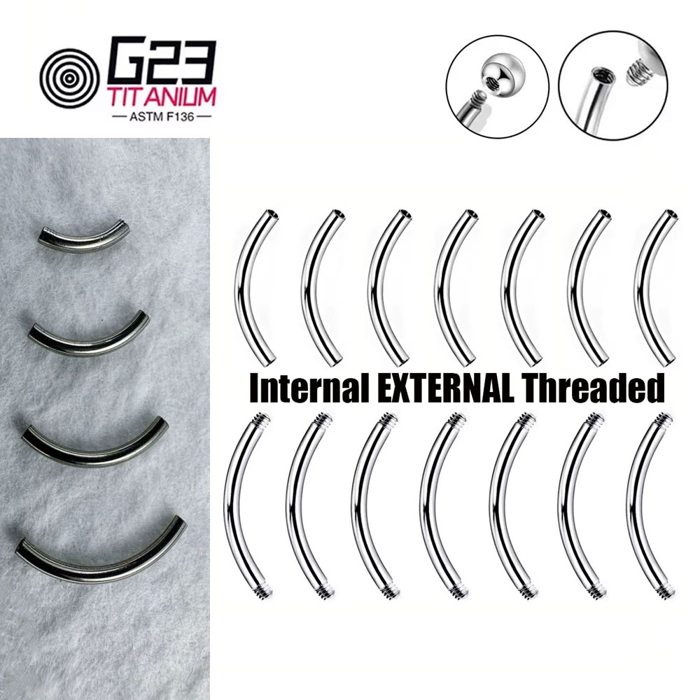 Belly Bar Titanium - ขายส่ง 5/10/50pcs G23 ไทเทเนียมโค้งบาร์ภายนอกภายในเกลียวสําหรับคิ้ว Navel Piercing