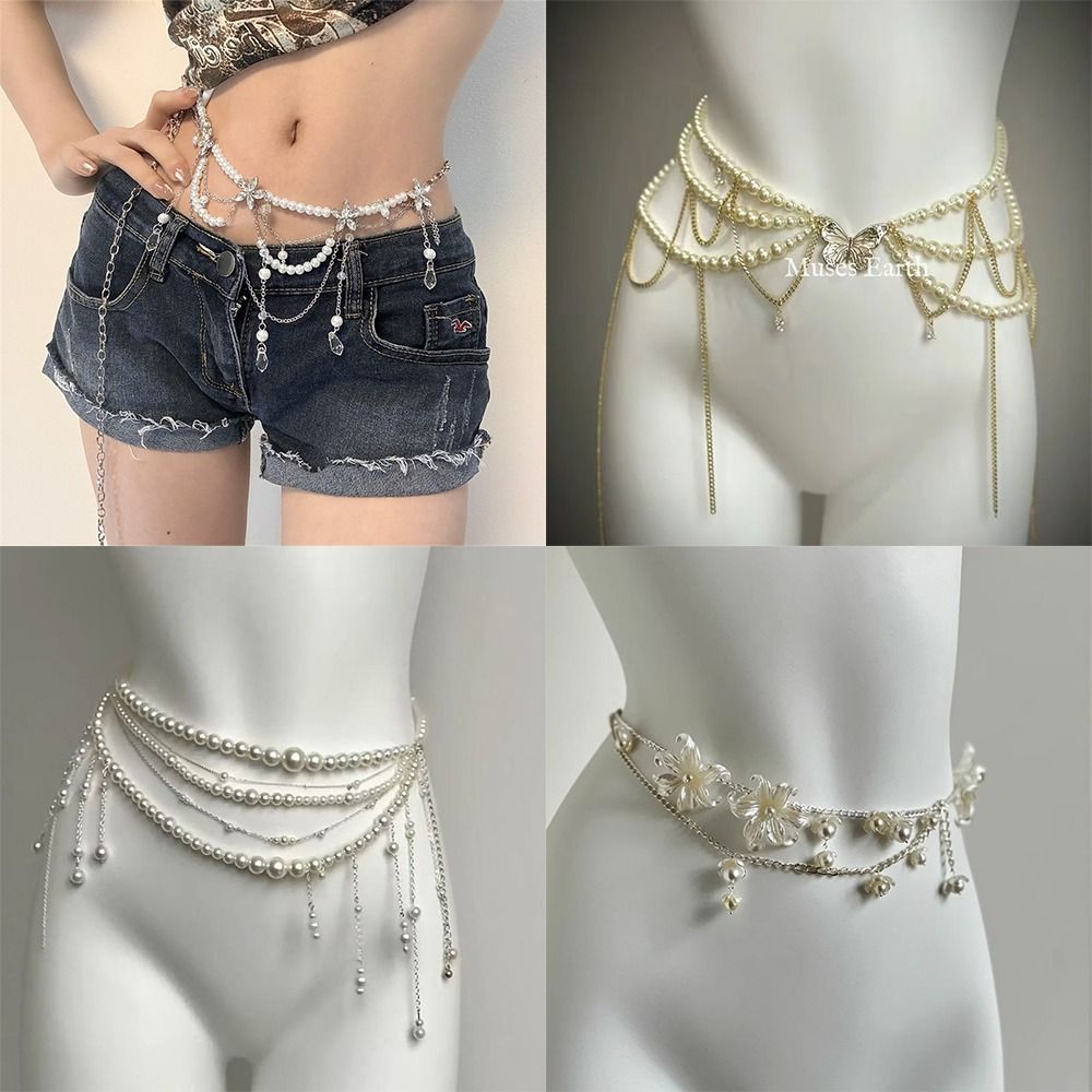 Body Jewelry In Bulk - โซ่คาดเอวไข่มุกแฟชั่นสุดหรู เครื่องประดับเอวอเนกประสงค์ ลายดอกไม้ โบฮีเมียน สำหรับผู้หญิง