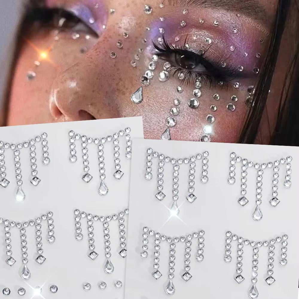 Body Jewelry Eyebrow - 1/5 แผ่นเครื่องประดับใบหน้าสติกเกอร์ DIY Eyeliner เพชร Decals