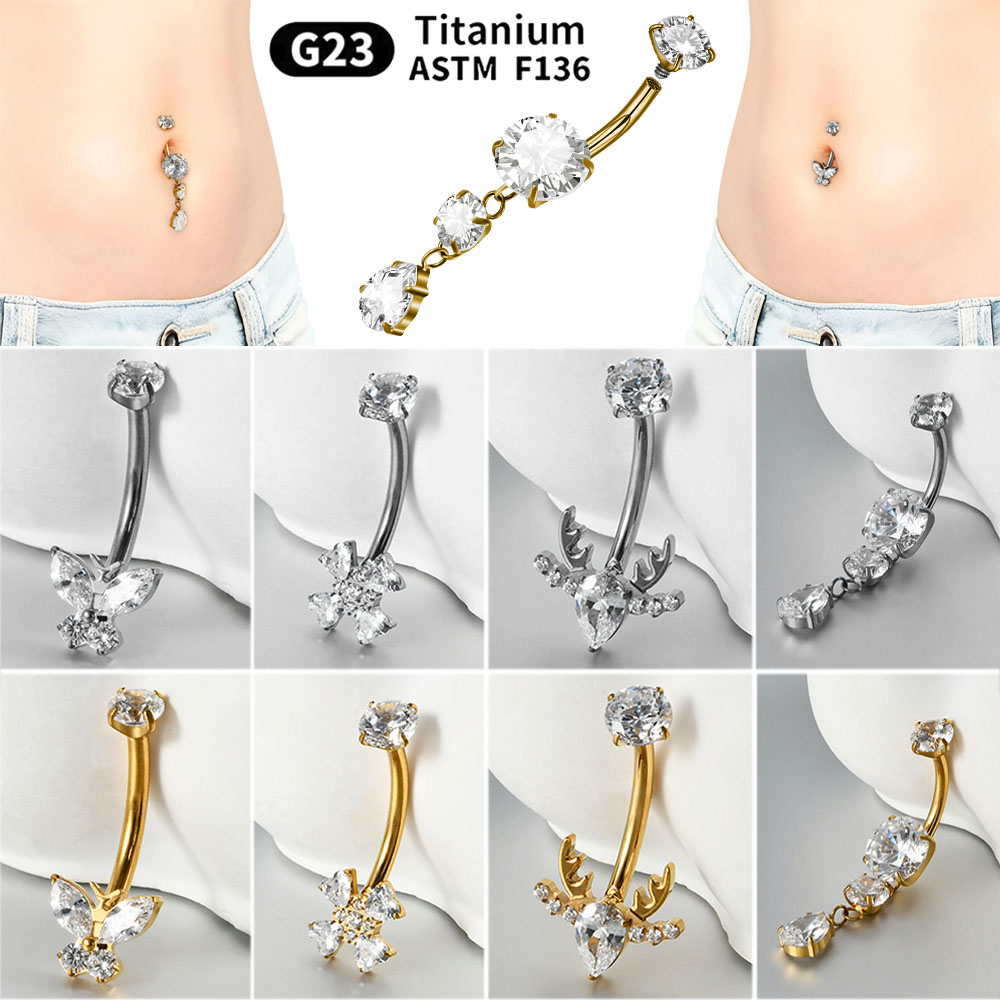 ต่างหูเจาะสะดือไทเทเนียมรูปดอก - Belly Bar Titanium บทวิจารณ์และราคา