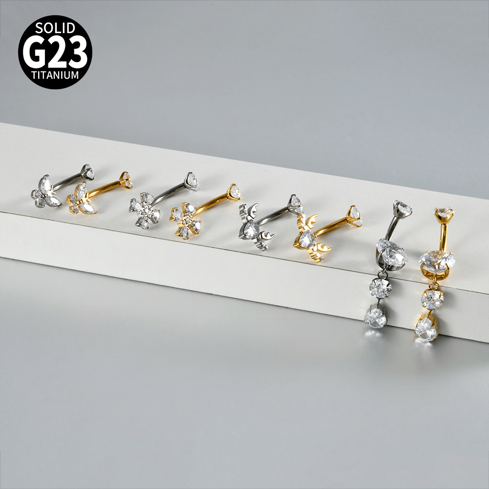 ต่างหูเจาะสะดือไทเทเนียมรูปดอก - Belly Bar Titanium บทวิจารณ์และราคา